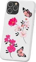 Apple Iphone 11 Pro Wit siliconen hoesje bloemen vlinders * LET OP JUISTE MODEL *