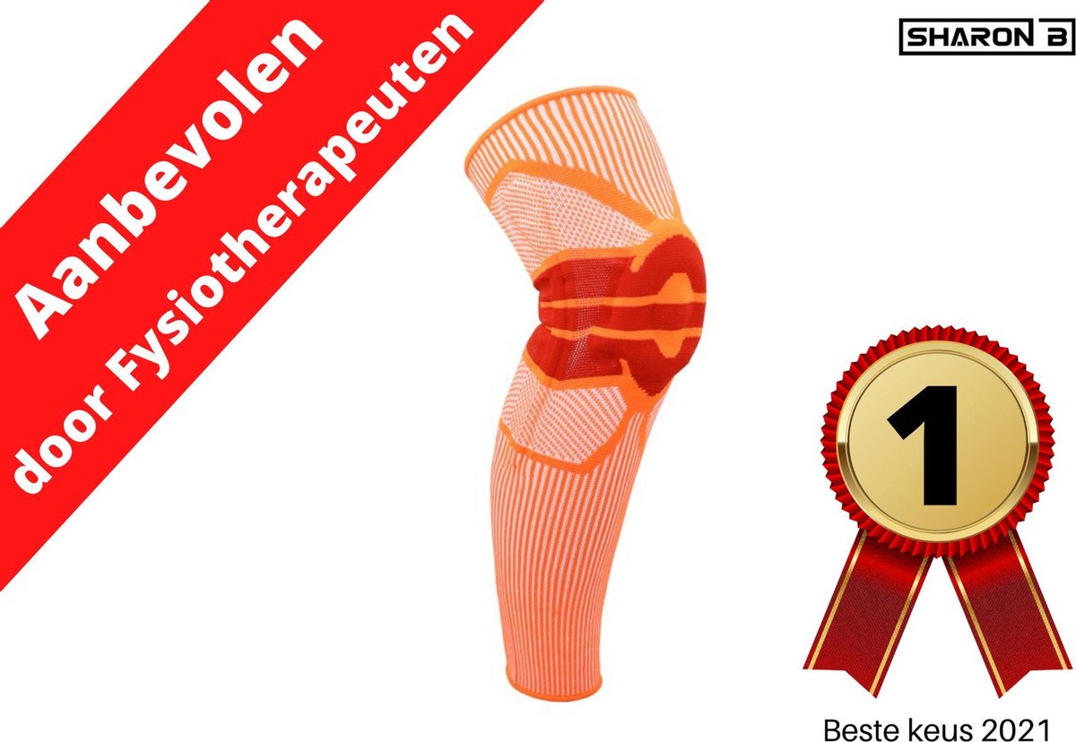 Patella Knie Brace - Compressie Bandage - Ondersteuning en Herstel - Elastisch - Ademend - voor Dames en Heren - Extra Lang - Oranje - M