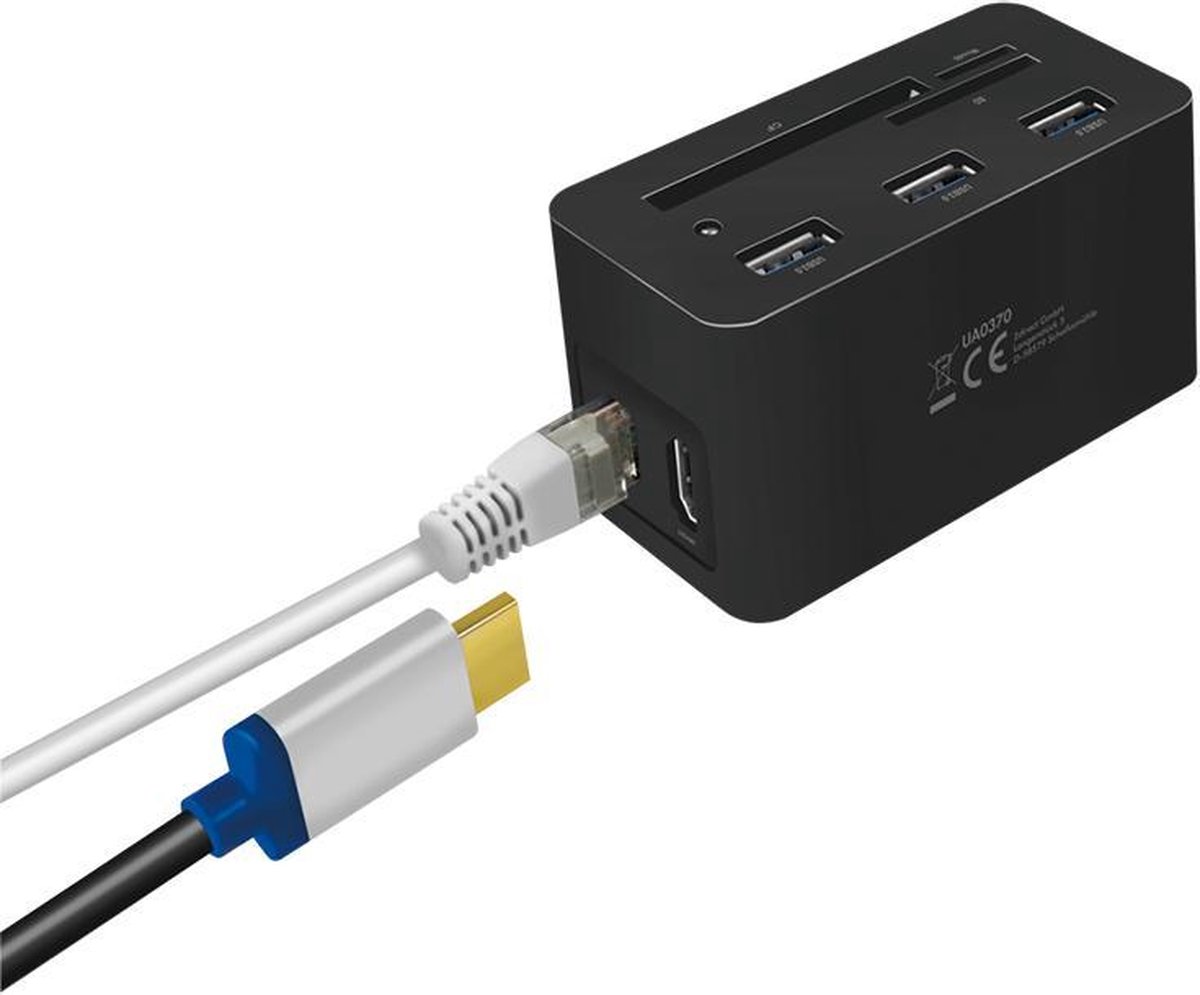 LogiLink UA0370, Bedraad, USB 3.2 Gen 1 (3.1 Gen 1) Type-C, 60 W, 10,100,1000 Mbit/s, Zwart, CF, MicroSD (TransFlash), SD