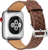 Geschikt voor Apple Watch bandje 42 / 44 / 45 mm - Series 1 2 3 4 5 6 7 SE - Smartwatch iWatch horloge band - 42mm 44mm 45mm - Fungus - PU Leer - Bruin - Vlecht