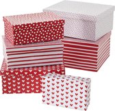 Set van 6 geneste dozen wit met rood hartjes en strepen