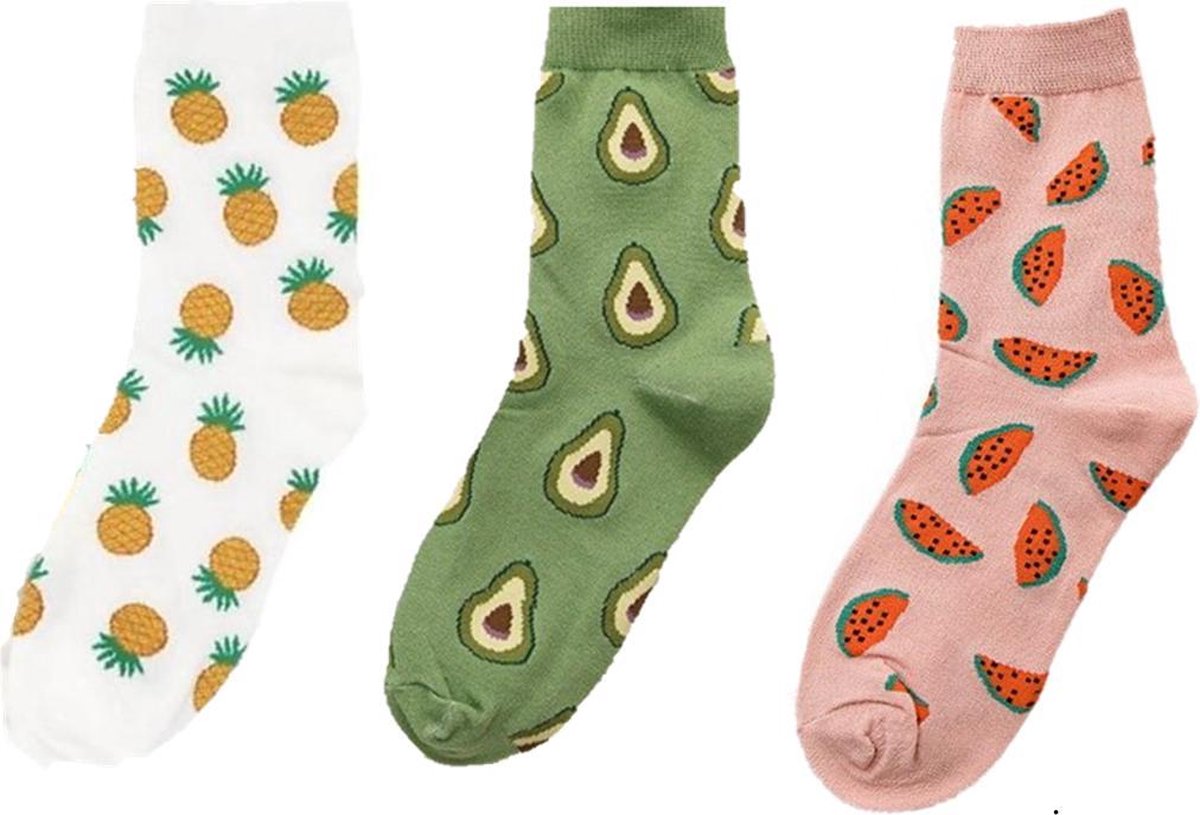 Binkie Socks Box | 3 paar Vrouwen Sokken | Happy Fruit met Watermeloen, Avocado en Ananas Sokken | Maat 39-42