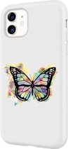 Apple Iphone 11 siliconen hoesje - Wit -Vlinder kleurrijk * LET OP JUISTE MODEL *