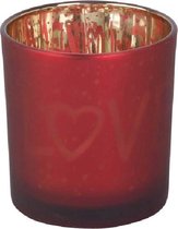 THEELICHTHOUDER "LOVE" | ROOD | SET VAN 3 | D5,5XH7CM | GLAS