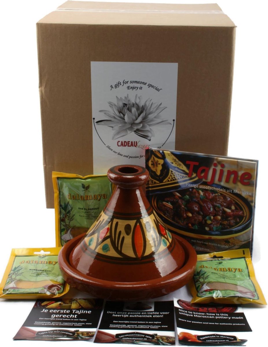 Tajine 2 persoons inclusief kookboek en 3 zakjes kruiden