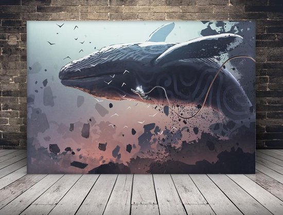 Austronaut zweeft met walvis Futuristisch Canvas 90 x 50 cm