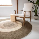 Jute Vloerkleed Dart Rond Groen/wit/naturel/groen - 120Ø - Eva Interior - 120 Ø - (S)