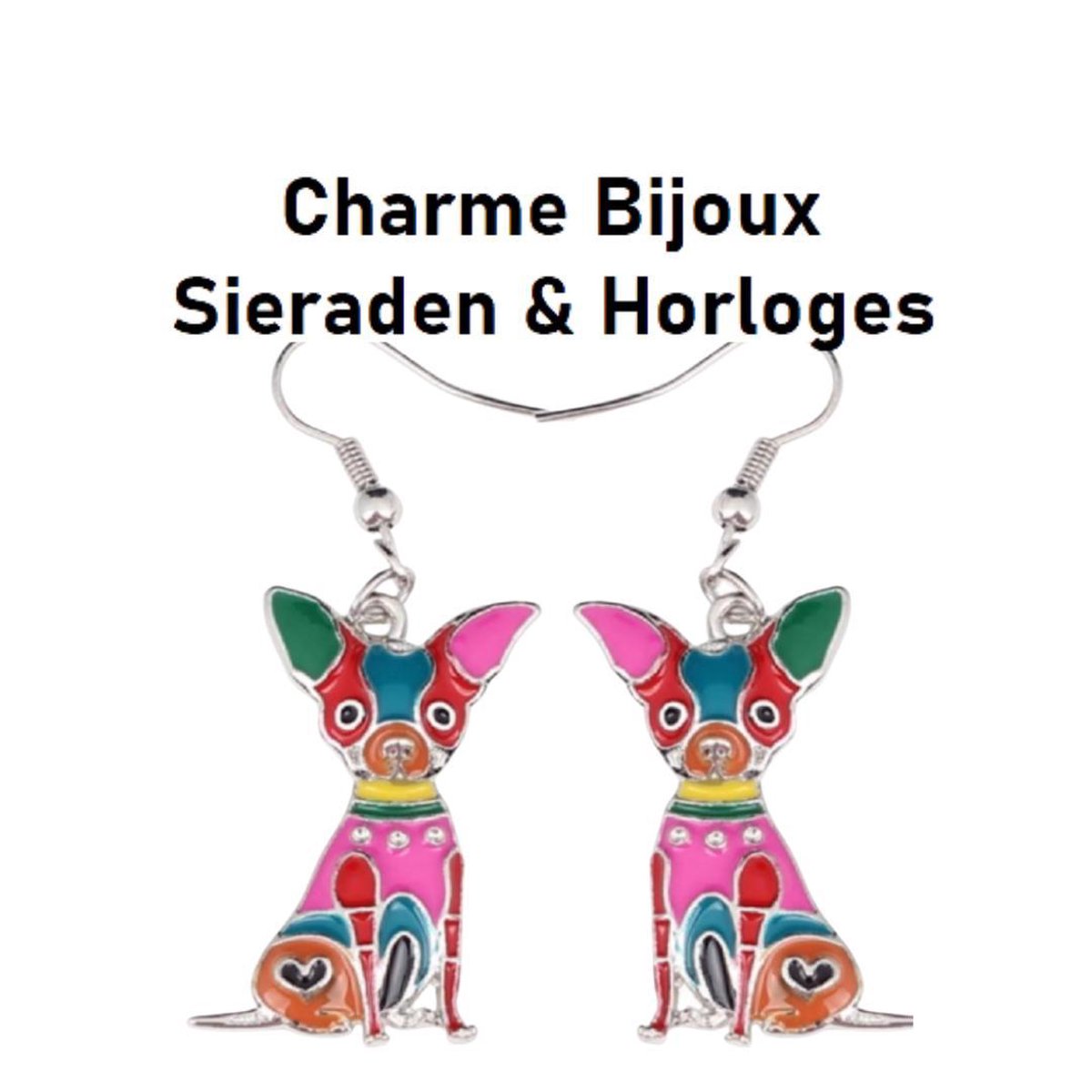 Lange oorbellen- Chihuahua- Roze- emaille- Metaal- Charme Bijoux | bol.com