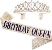 TDR - Ceinture et diadème d'anniversaire - Avec texte "Birthday Queen" - Or