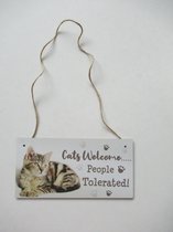 Kattenhebbedingen - Houten katten tekstbordje - cat sign - wandbord - kat - Cats welcome