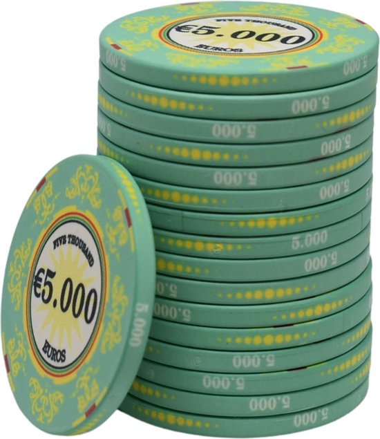 Macau deluxe keramische cashgame poker chips €5.000, lichtgroen (25 stuks) bol