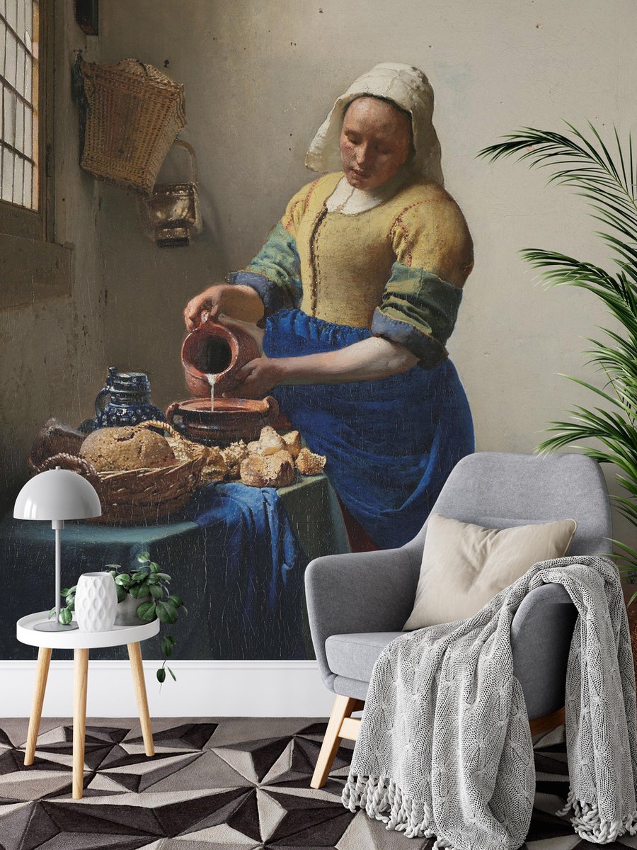 Het Melkmeisje - Zelfklevend fotobehang - Gratis verzending en installatie-kit