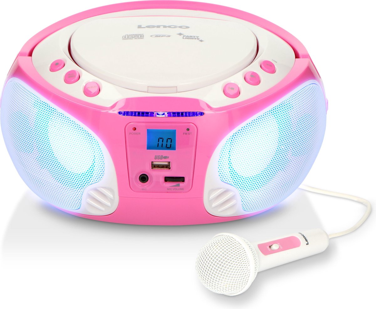Lecteur CD MP3 enfant avec port USB - rose clair
