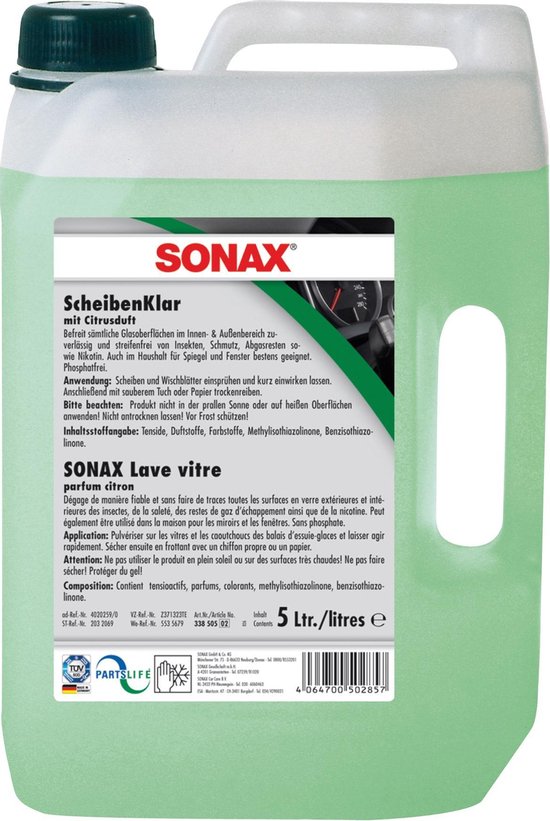 Sonax Heldere glasreiniger 5 Liter - Professioneel - Krachtig - Citrus - Kunststof / Rubber reiniger