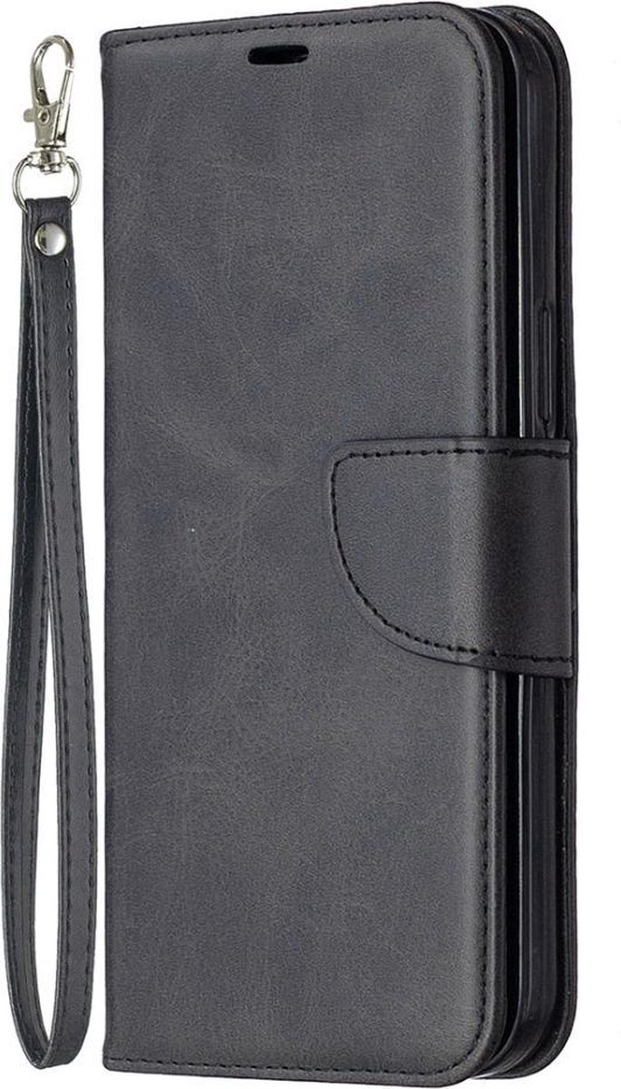 iPhone 12 Pro Max case - bookcase - met polsbandje - zwart