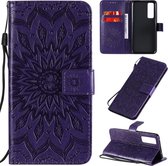 Voor Huawei Nova 7 5G reliÃ«f zonnebloempatroon horizontale flip PU lederen tas met houder & kaartsleuven & portemonnee & lanyard (paars)