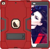 Voor iPad 10.2 contrasterende kleur siliconen + pc combinatie case met houder (rood + zwart)