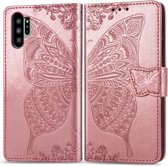 Butterfly Love Flowers Embossing Horizontale Flip Leather Case Voor Galaxy Note10 + met Houder & Kaartsleuven & Portemonnee & Lanyard (Rose goud)
