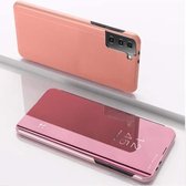 Voor Samsung Galaxy S21 + 5G vergulde spiegel horizontale flip lederen tas met houder (rose goud)