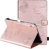 Voor Samsung Galaxy Tab S6 T860 Ingedrukt Afdrukken Vlinderpatroon Horizontale Flip Leren Case met Houder & Kaartsleuven & Portemonnee & Slaap / Wekfunctie (Rose Goud)