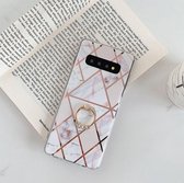 Voor Galaxy S10 Plus Plating Kleurrijk Geometrisch Patroon Mozaïek Marmer TPU Mobiele Telefoon Case Strass Stand Ring (Wit PR3)