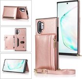 Voor Samsung Galaxy Note10 Pro Vierkante Rits Portemonnee Tas TPU + PU Cover Case met Houder & Kaartsleuven & Portemonnee & Cross-body Riem (Rose Glod)