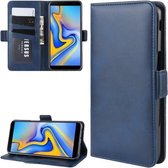 Dual-side magnetische gesp horizontale flip lederen tas voor Galaxy J6 +, met houder & kaartsleuven & portemonnee & fotolijst (donkerblauw)