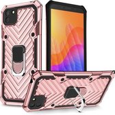 Voor Huawei Y5p Cool Armor PC + TPU schokbestendig hoesje met 360 graden rotatie ringhouder (roségoud)