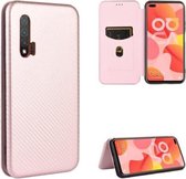 Voor Huawei nova 6 4G koolstofvezel textuur magnetische horizontale flip TPU + pc + PU lederen tas met kaartsleuf (roze)