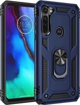 Voor Motorola Moto G Stylus schokbestendig TPU + pc beschermhoes met 360 graden roterende houder (blauw)