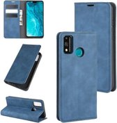 Voor Huawei Honor 9X lite Retro-skin Business magnetische zuignap lederen tas met houder & kaartsleuven & portemonnee (donkerblauw)