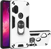 Voor Motorola One Hyper 2 in 1 Armor Series PC + TPU beschermhoes met ringhouder (zilver)