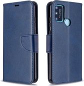 Voor Huawei Honor 9A Retro Lamsleer Textuur Pure Kleur Horizontale Flip PU Lederen Case met Houder & Kaartsleuven & Portemonnee & Lanyard (Blauw)