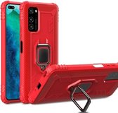 Voor Huawei Honor V30 koolstofvezel beschermhoes met 360 graden roterende ringhouder (rood)