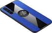 Voor Huawei Honor 20 Pro XINLI stikdoek Textue Schokbestendig TPU beschermhoes met ringhouder (blauw)