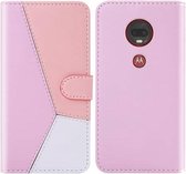 Voor Motorola Moto G7 / Moto G7 Plus Driekleurige stiksels Horizontale Flip TPU + PU lederen hoes met houder & kaartsleuven & portemonnee (roze)