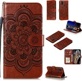 Mandala reliÃ«fpatroon horizontale flip PU lederen tas met houder & kaartsleuven & walle & lanyard (bruin)