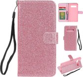 Voor Samsung Galaxy S10 Plus Glitterpoeder Horizontaal Flip Leren Hoesje met Kaartsleuven & Houder & Fotolijst & Portemonnee (Roze)