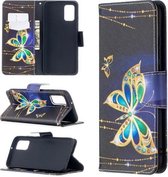 Voor Samsung Galaxy A02s (EU-versie) Gekleurde tekening patroon Horizontale flip lederen tas met houder & kaartsleuven & portemonnee (gouden vlinder)