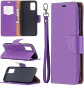Voor Samsung Galaxy A02s (EU-versie) Litchi Texture Pure Color Horizontale Flip Leather Case met houder & kaartsleuven & portemonnee & lanyard (paars)