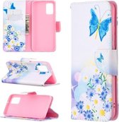 Voor Samsung Galaxy A02s (EU-versie) Gekleurde tekening patroon Horizontale flip lederen tas met houder & kaartsleuven & portemonnee (bloem en vlinder)