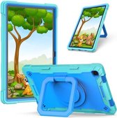 Voor Samsung Galaxy Tab A7 10.4 (2020) T500 / T505 Contrastkleur Schokbestendig Robot Silicone + PC Case met Polsbandhouder (Mintgroen + Blauw)