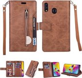 Voor Huawei Y7 (2019) / Enjoy 9 Multifunctionele Rits Horizontale Flip Leren Case met Houder & Portemonnee & 9 Kaartsleuven & Lanyard (Bruin)