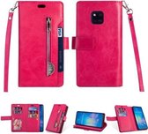 Voor Huawei Mate 20 Pro Multifunctionele Rits Horizontale Flip Leren Case met Houder & Portemonnee & 9 Kaartsleuven & Lanyard (Rose Rood)