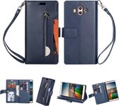 Voor Huawei Mate 10 Multifunctionele Rits Horizontale Flip Leren Case met Houder & Portemonnee & 9 Kaartsleuven & Lanyard (Blauw)