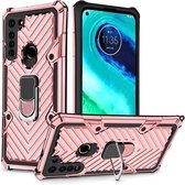 Voor Motorola Moto G8 Cool Armor PC + TPU schokbestendig hoesje met 360 graden rotatie ringhouder (roségoud)