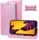 Voor Huawei P20 Lite / Nova 3e Zakelijke stiksels Horizontale flip lederen hoes met dubbel vouwen & beugel & kaartsleuven & fotolijst & portemonnee (roségoud)