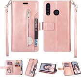 Voor Huawei P30 lite Multifunctionele Rits Horizontale Flip Leren Case met Houder & Portemonnee & 9 Kaartsleuven & Lanyard (Rose Goud)