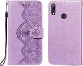 Voor Huawei Y7 (2019) Flower Vine Embossing Pattern Horizontale Flip Leather Case met Card Slot & Holder & Wallet & Lanyard (Purple)