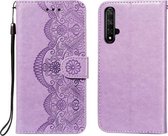 Voor Huawei Honor 20 Flower Vine Embossing Pattern Horizontale Flip Leather Case met Card Slot & Holder & Wallet & Lanyard (Purple)